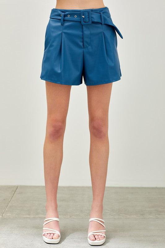 belted faux leather shorts - RK Collections Boutique