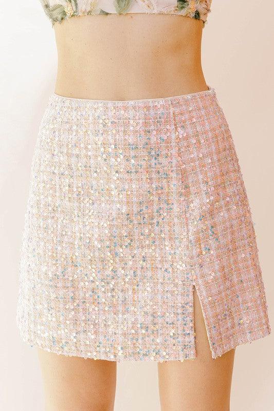 Sequined Tweed Mini Skirt