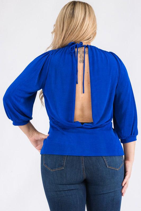 PLUS Surplice Top Deep V 3/4 Sleeve Keyhole Back - RK Collections Boutique