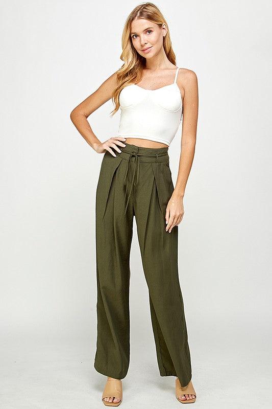 Wide Leg Pants with Tucked Pleats