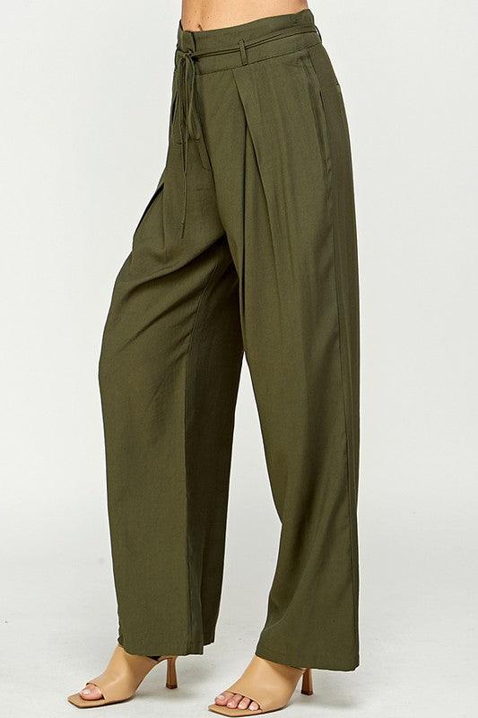 Wide Leg Pants with Tucked Pleats