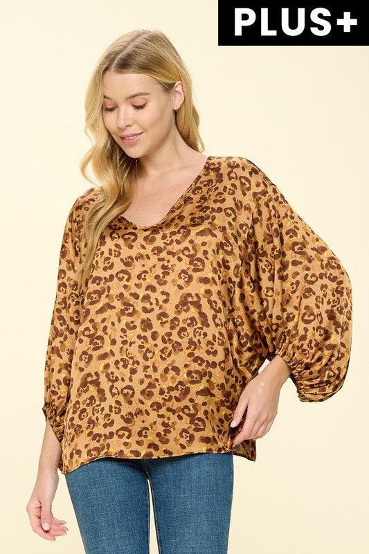 PLUS Leopard print balloon sleeve blouse