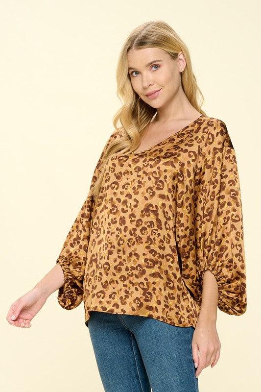 PLUS Leopard print balloon sleeve blouse - tarpiniangroup