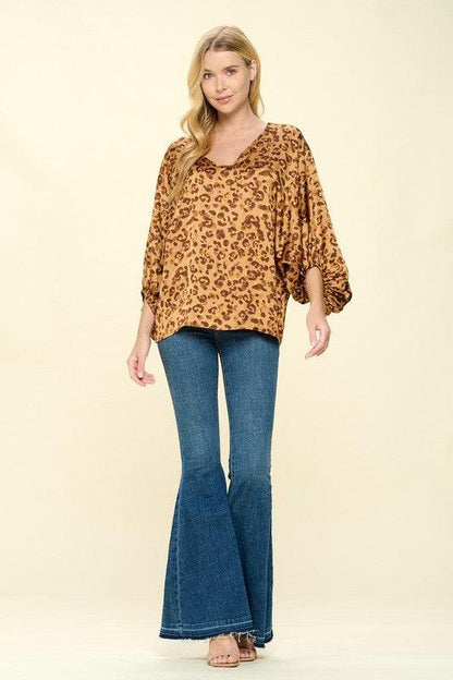 PLUS Leopard print balloon sleeve blouse - RK Collections Boutique