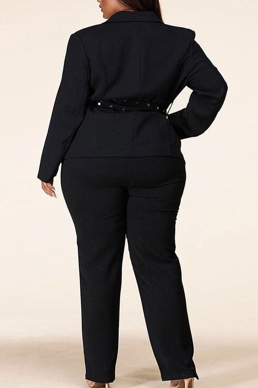 PLUS 2pc set- belted blazer & tapered pant