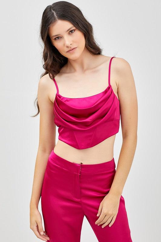 draped satin crop tank - RK Collections Boutique