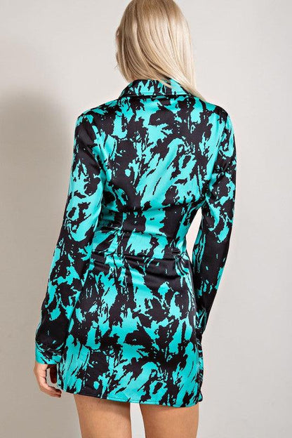 Long Sleeve Printed Button Down Dress - RK Collections Boutique