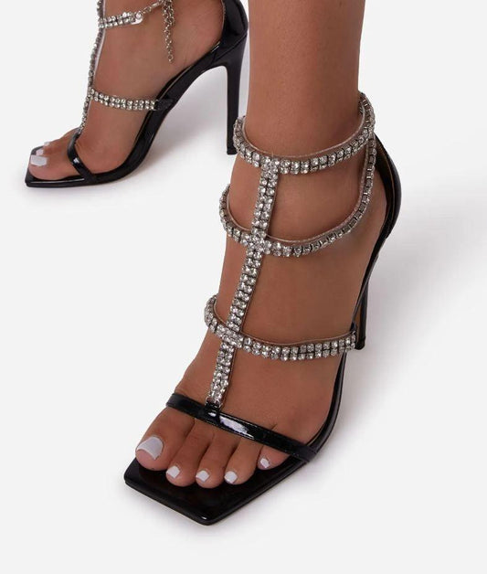 bling straps patent high heel sandal - alomfejto