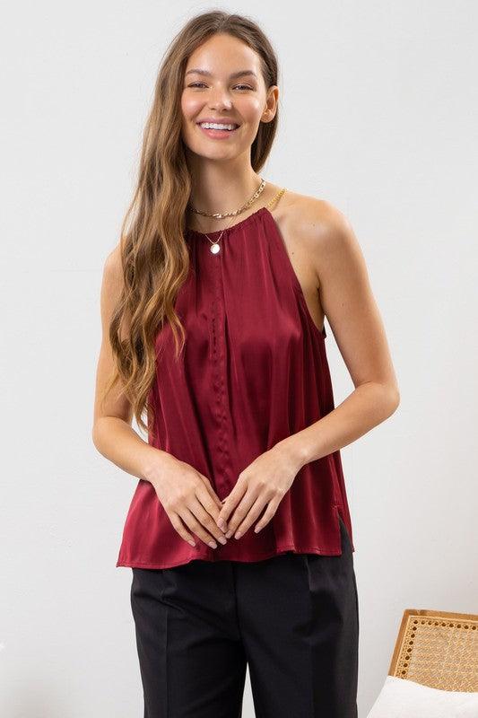 sleeveless satin toggle chain top - RK Collections Boutique