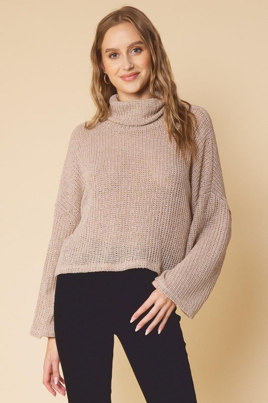 loose knit turtleneck crop sweater - RK Collections Boutique