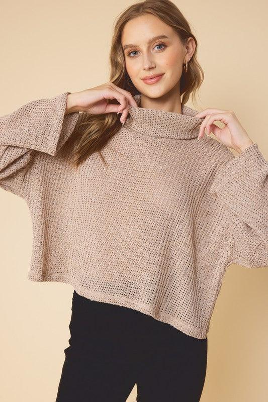 loose knit turtleneck crop sweater