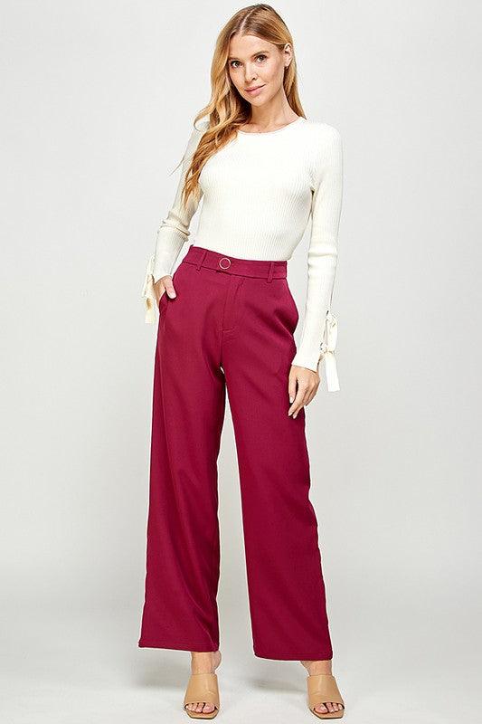 Wide Leg Long Pants with Button Detail - RK Collections Boutique