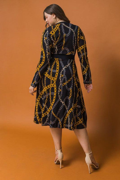 PLUS chain print long sleeve midi sweater dress - RK Collections Boutique
