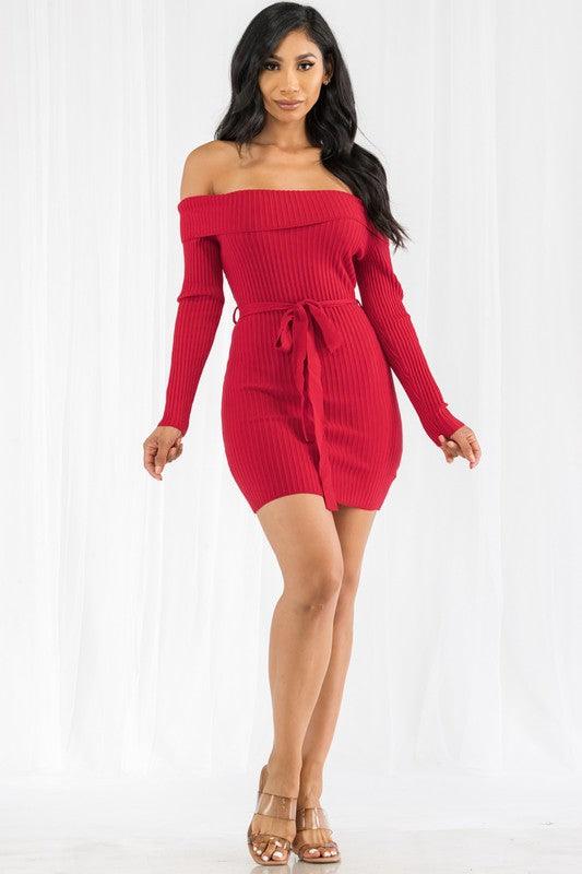 off the shoulder ribbed bodycon dress - RK Collections Boutique