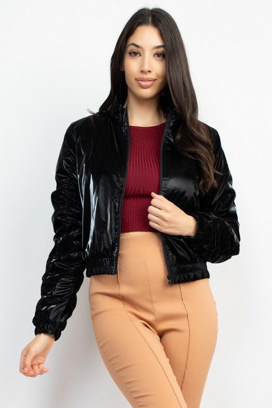 Shiny Slick Windbreaker Bomber Jacket - RK Collections Boutique