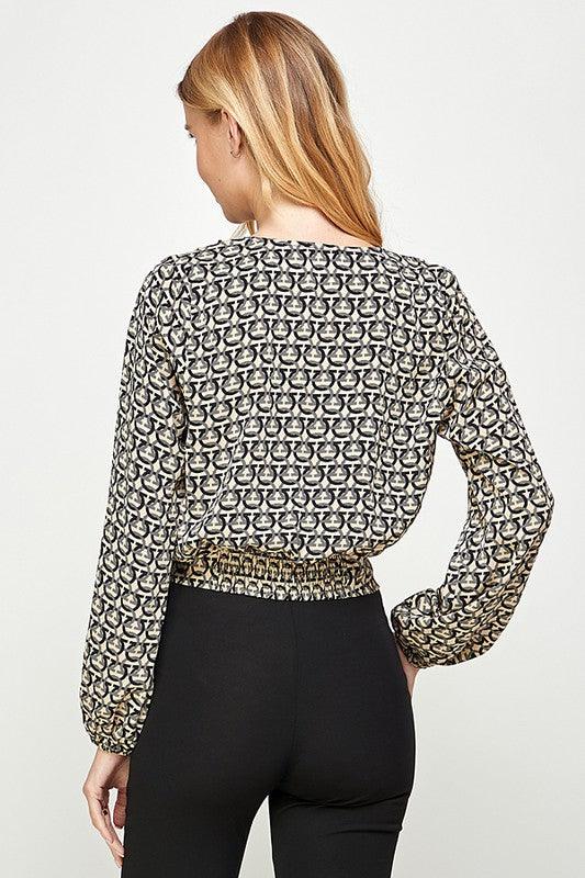 print cowl neck long sleeve blouse - RK Collections Boutique