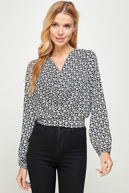 print cowl neck long sleeve blouse - RK Collections Boutique