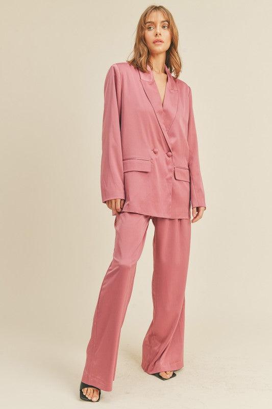 2pc set- double breasted satin blazer pant set - RK Collections Boutique