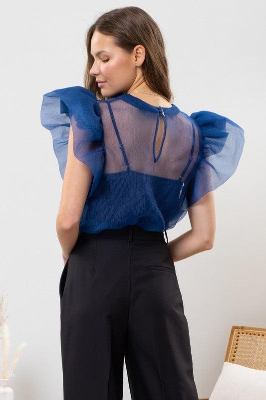sheer organza ruffle shoulder with cami - RK Collections Boutique