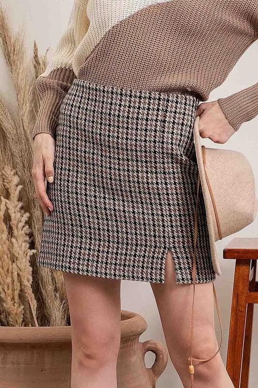 woolen plaid mini skirt