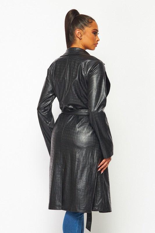 crocodile embossed faux leather trench coat - alomfejto