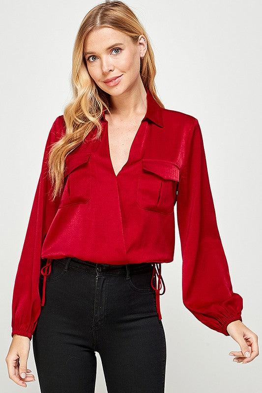 long sleeve surplice wrap top - RK Collections Boutique