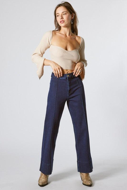 pin tuck wide leg stretch jeans - RK Collections Boutique