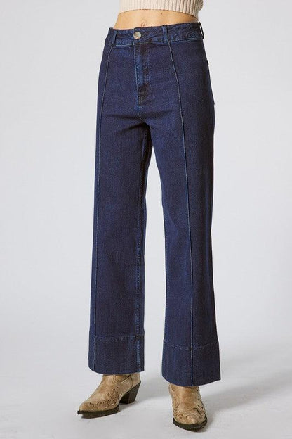 pin tuck wide leg stretch jeans - alomfejto