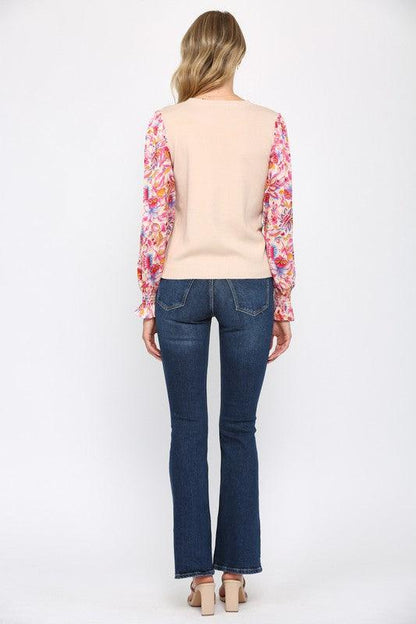 floral sleeve woven sweater - RK Collections Boutique