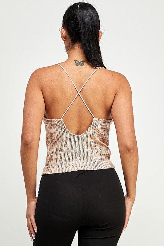 sequin cowl neck tank w/ criss cross back - RK Collections Boutique