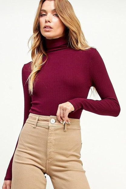 ribbed long sleeve turtleneck bodysuit - RK Collections Boutique