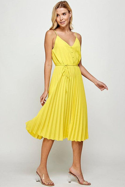 sleeveless V-neck pleated midi dress - RK Collections Boutique