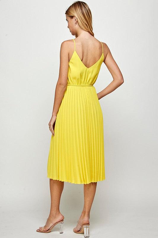 sleeveless V-neck pleated midi dress - RK Collections Boutique