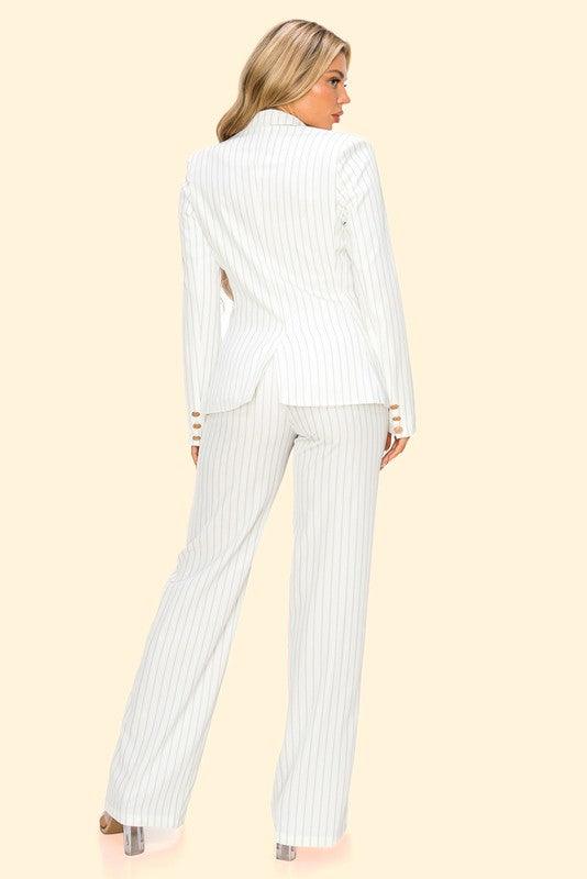 2pc set- pinstripe double breasted blazer & pants - RK Collections Boutique