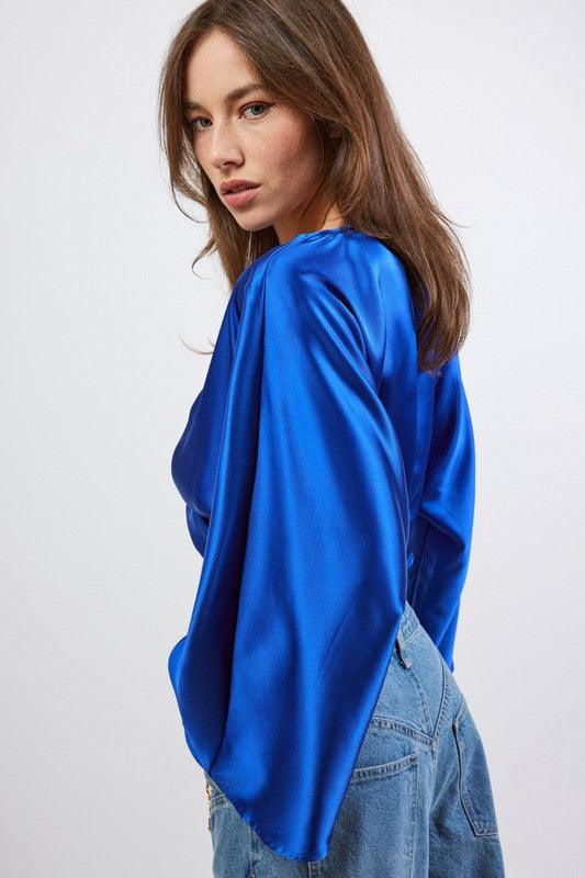 kimono sleeve twist front satin top - RK Collections Boutique