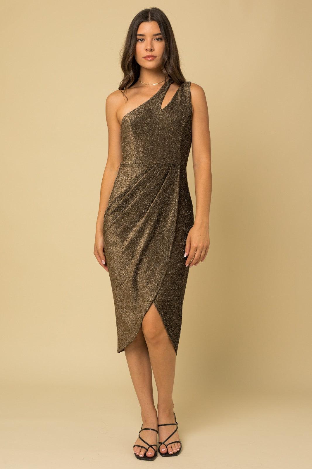 lurex metallic one shoulder midi dress - RK Collections Boutique