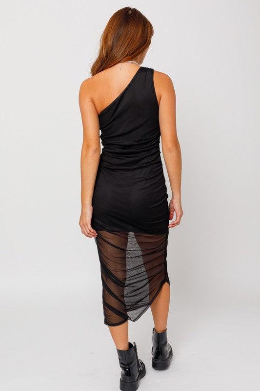 mesh one shoulder midi dress - RK Collections Boutique