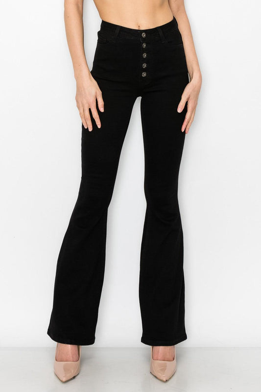 BC068 High Waist Exposed Button Fly Flare Jeans - alomfejto