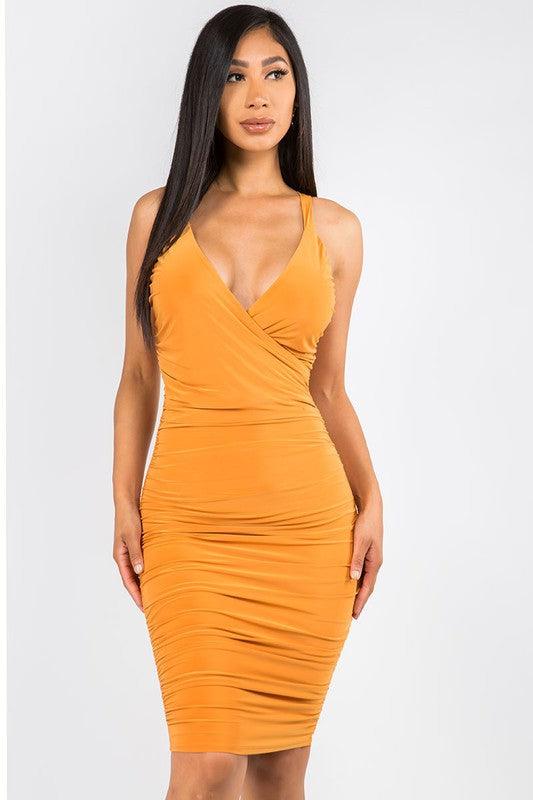 slinky surplice ruched dress - RK Collections Boutique