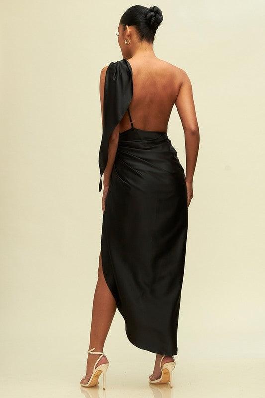 satin one shoulder wrap dress - RK Collections Boutique