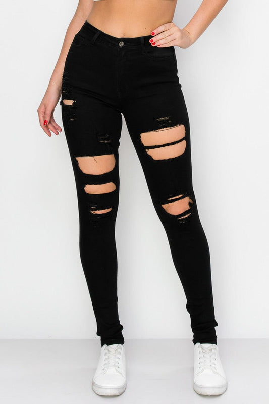 high waist stretch destroyed skinny jeans - tarpiniangroup