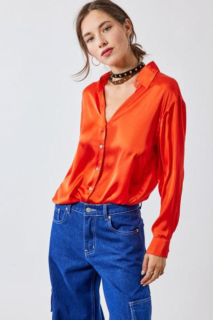 satin collared button down top - RK Collections Boutique