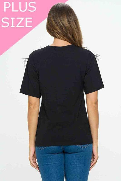 PLUS feather & rhinestone embellished t-shirt - RK Collections Boutique