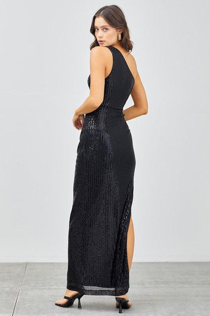 one shoulder sequin asymmetric maxi dress - RK Collections Boutique