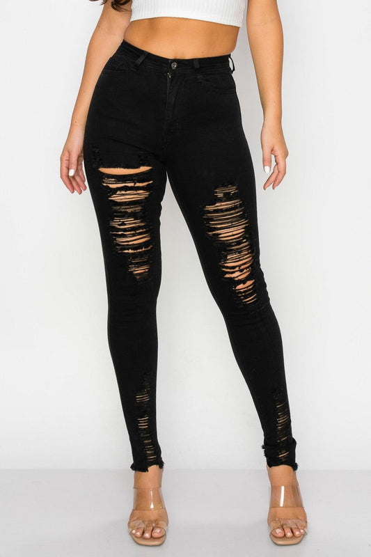 L0-198 High rise stretch distressed skinny jeans - tarpiniangroup