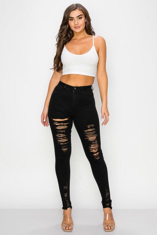L0-198 High rise stretch distressed skinny jeans - RK Collections Boutique