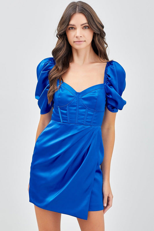 satin pull short sleeve corset mini dress - RK Collections Boutique