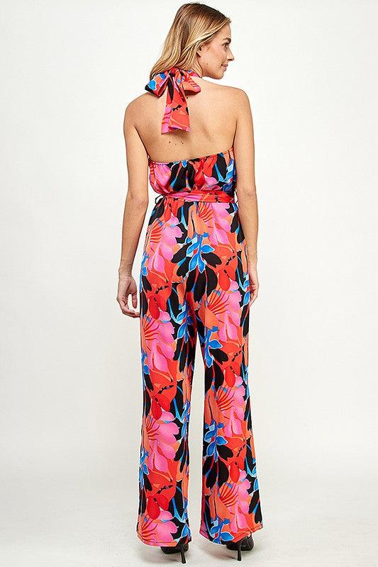 sleeveless floral printed halter jumpsuit - RK Collections Boutique