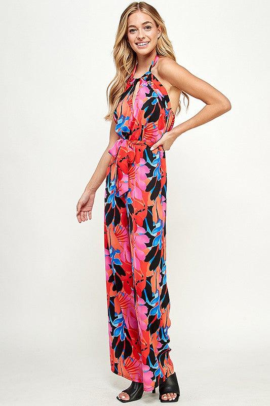 sleeveless floral printed halter jumpsuit - RK Collections Boutique