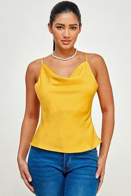 satin cowl neck tank top w/ tie back - RK Collections Boutique
